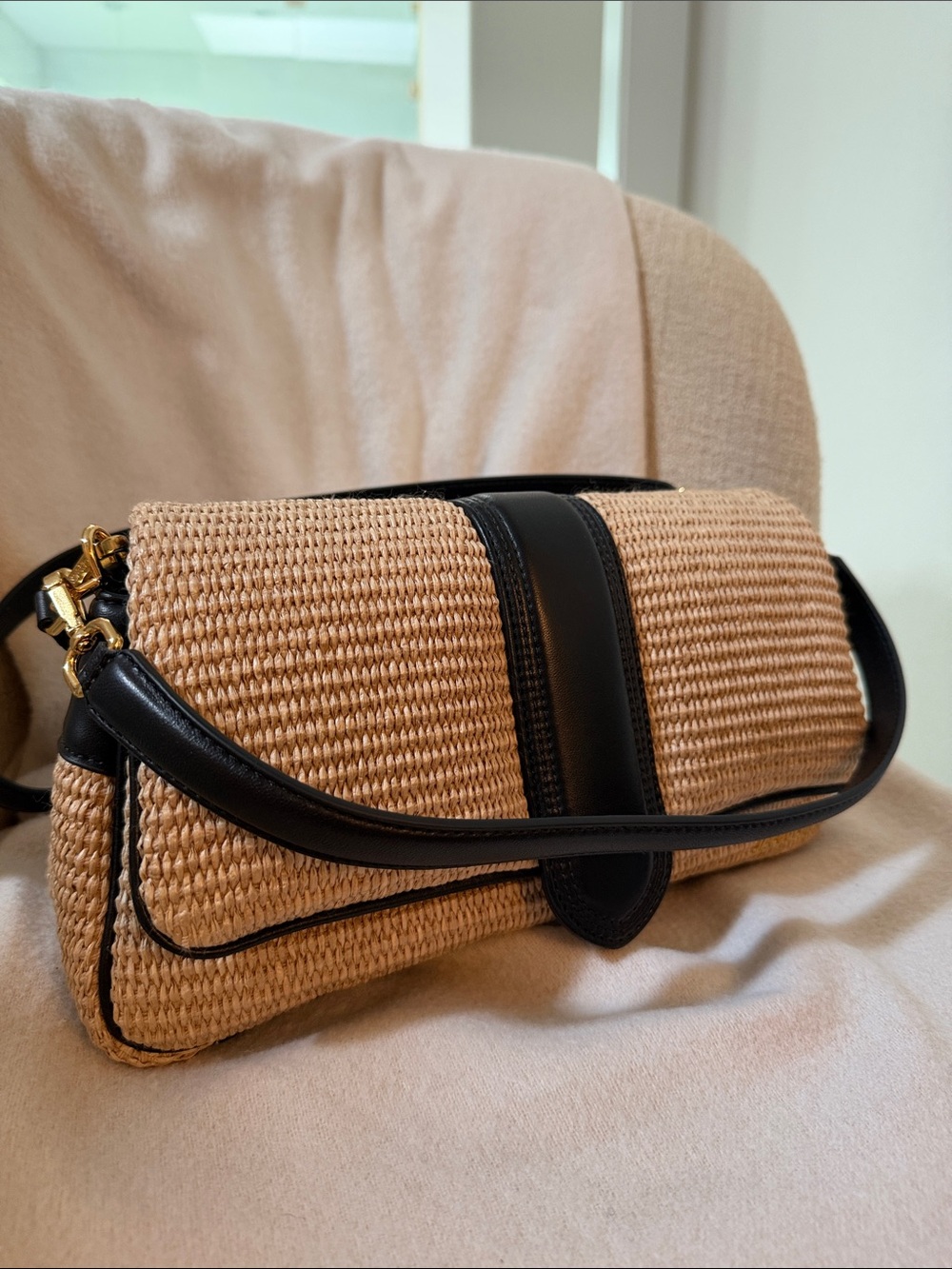 Jacquemus woven straw & black leather trimmed bag